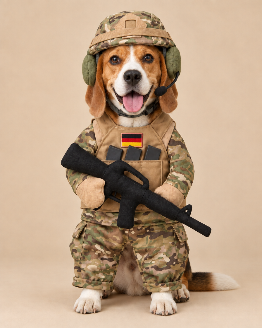 Beagle im Soldaten-Kostüm Größe L