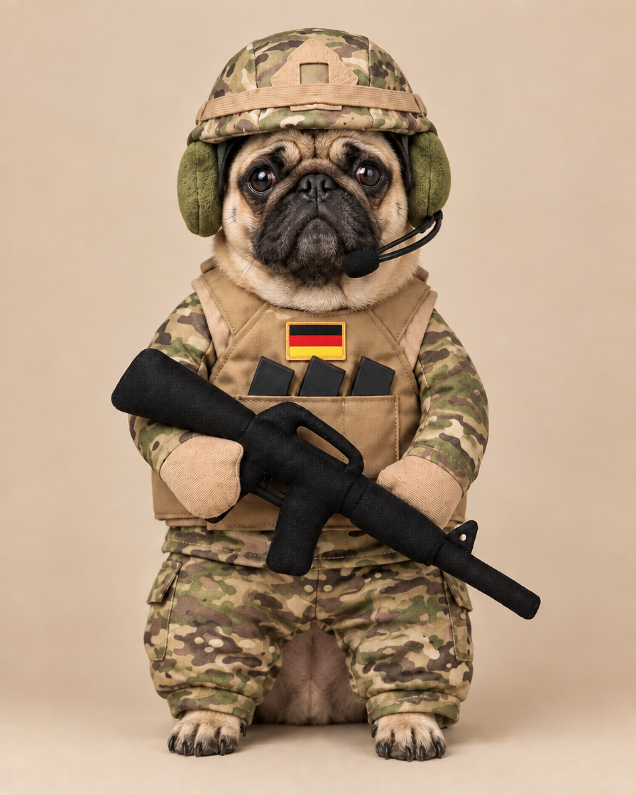 Mops im Soldaten-Kostüm Größe M