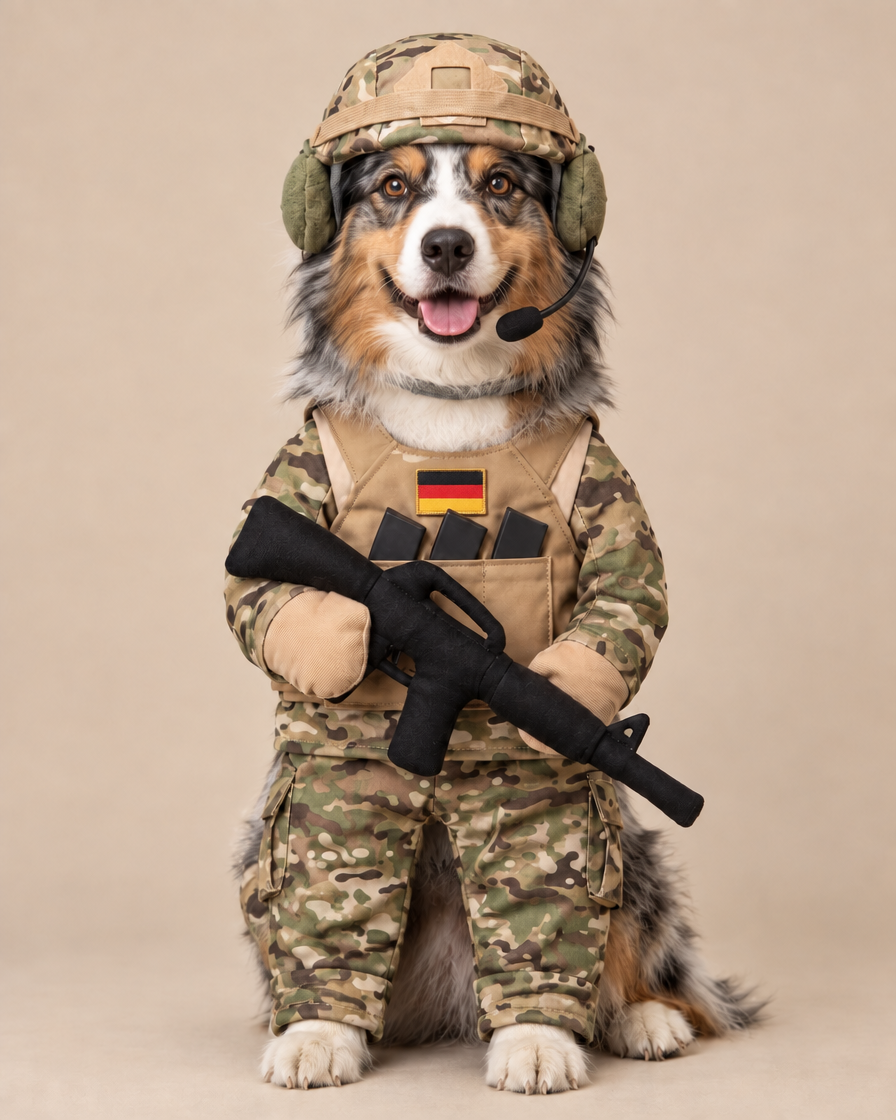 Australian Shepherd im Soldaten-Kostüm Größe XL